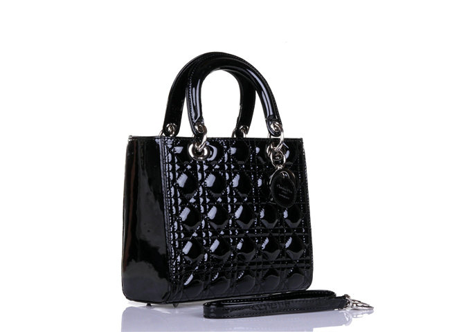 lady dior patent leather bag 6322 black with silver hardware